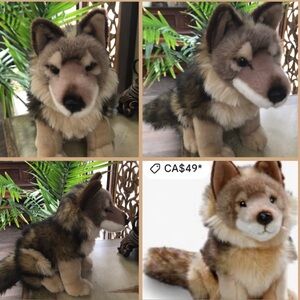 Plush Wolf Dog Toy - Brown and Cream, Never used